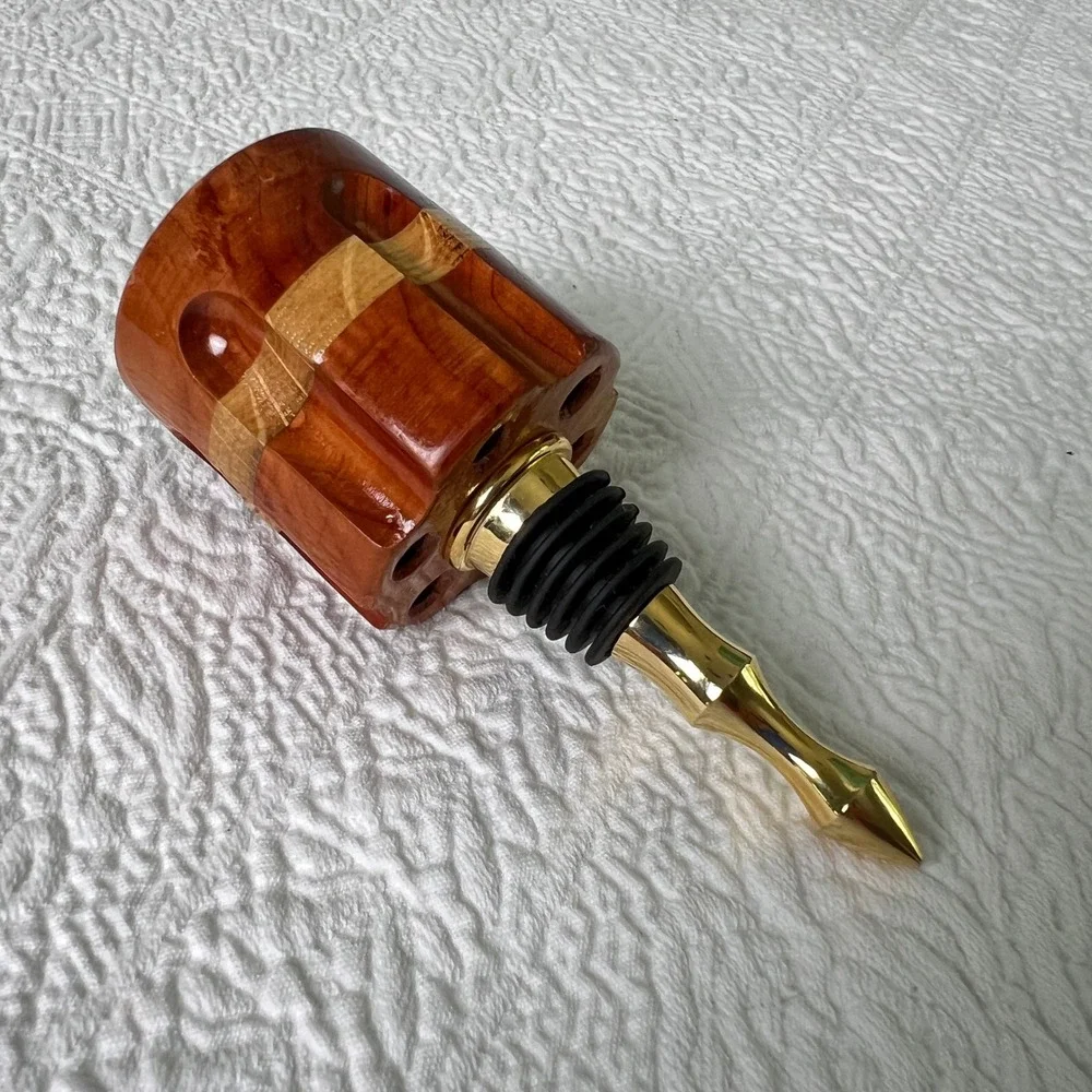 Remington Bullet Casing Revolver Cylinder Wine Stopper Wood Gold Western Decor
